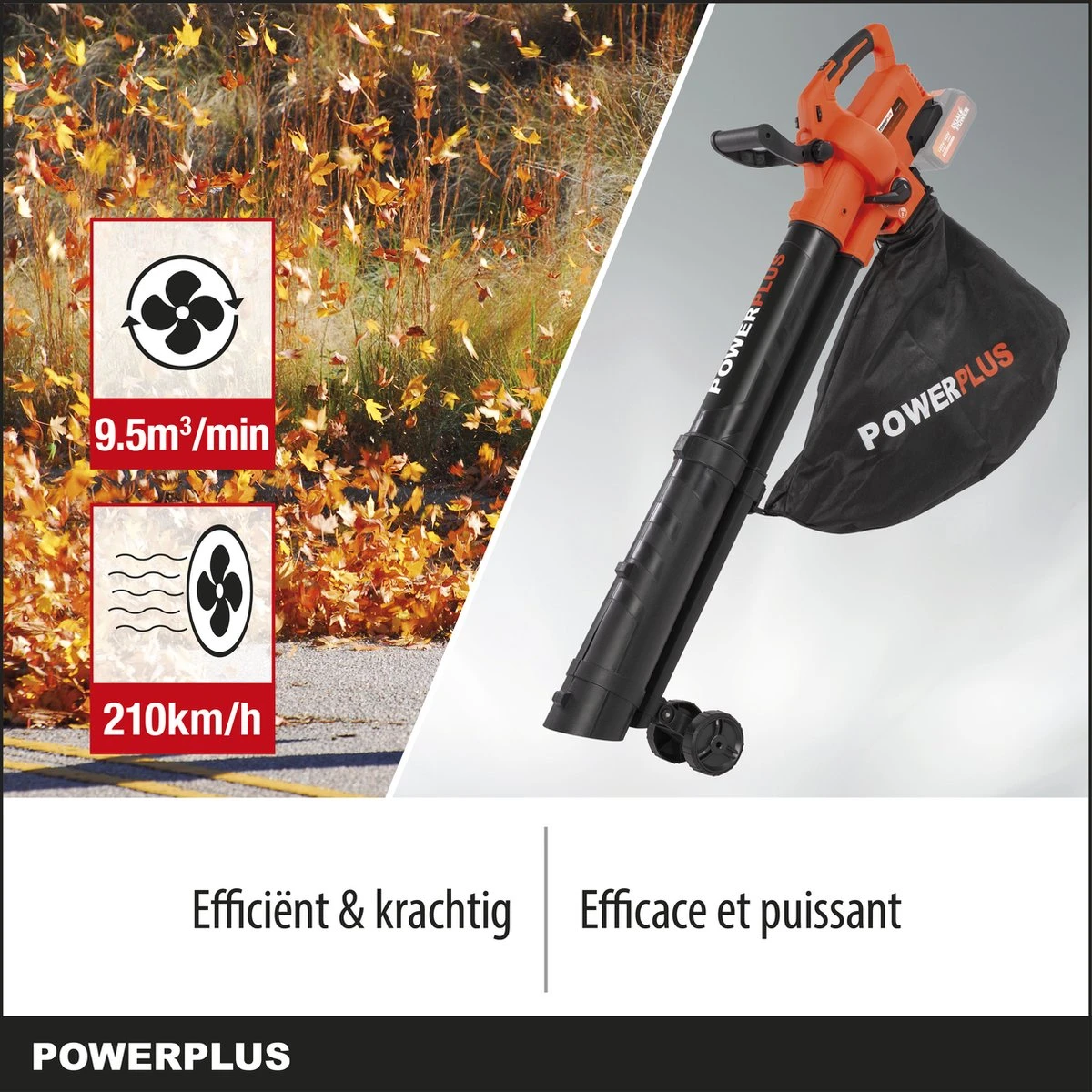 Powerplus Dual Power POWDPG75270 Bladblazer - Bladzuiger En -versnipperaar - Brushless - Blazen - Zuigen - Versnipperen - Excl. Accu En Lader - Incl. Opvangzak 45L - Afbeelding 3