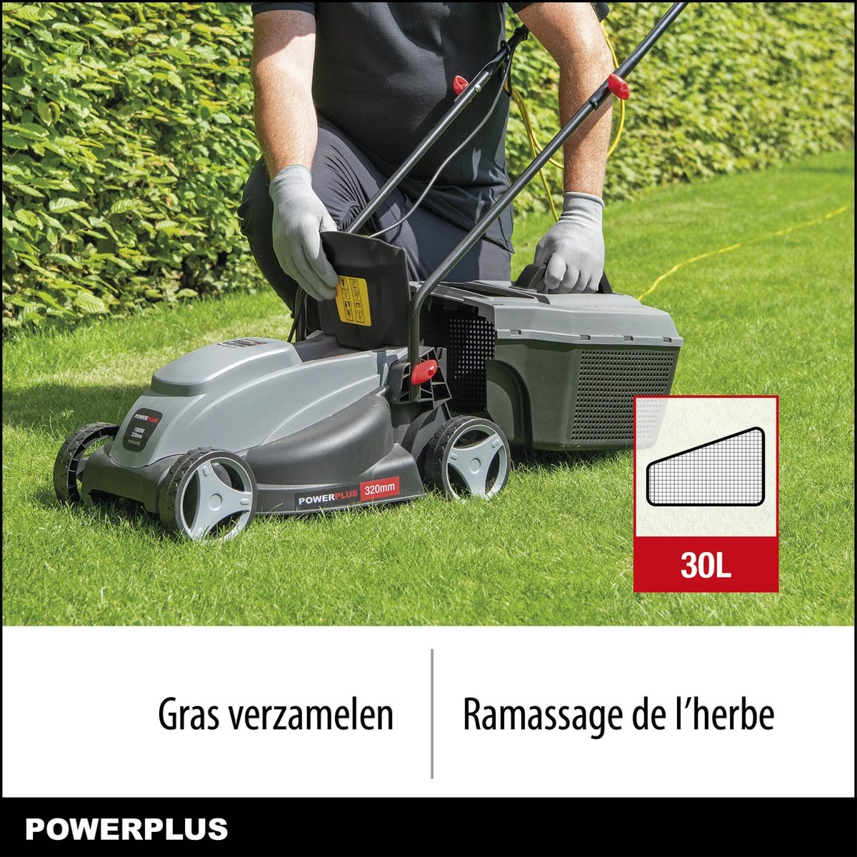 Powerplus POWEG63703 Elektrische Grasmaaier - Grasmachine Voor Kleine Tuin - 1000 W - 32cm Maaibreedte - 30L Opvangbak - Verstelbare Maaihoogte - Afbeelding 3