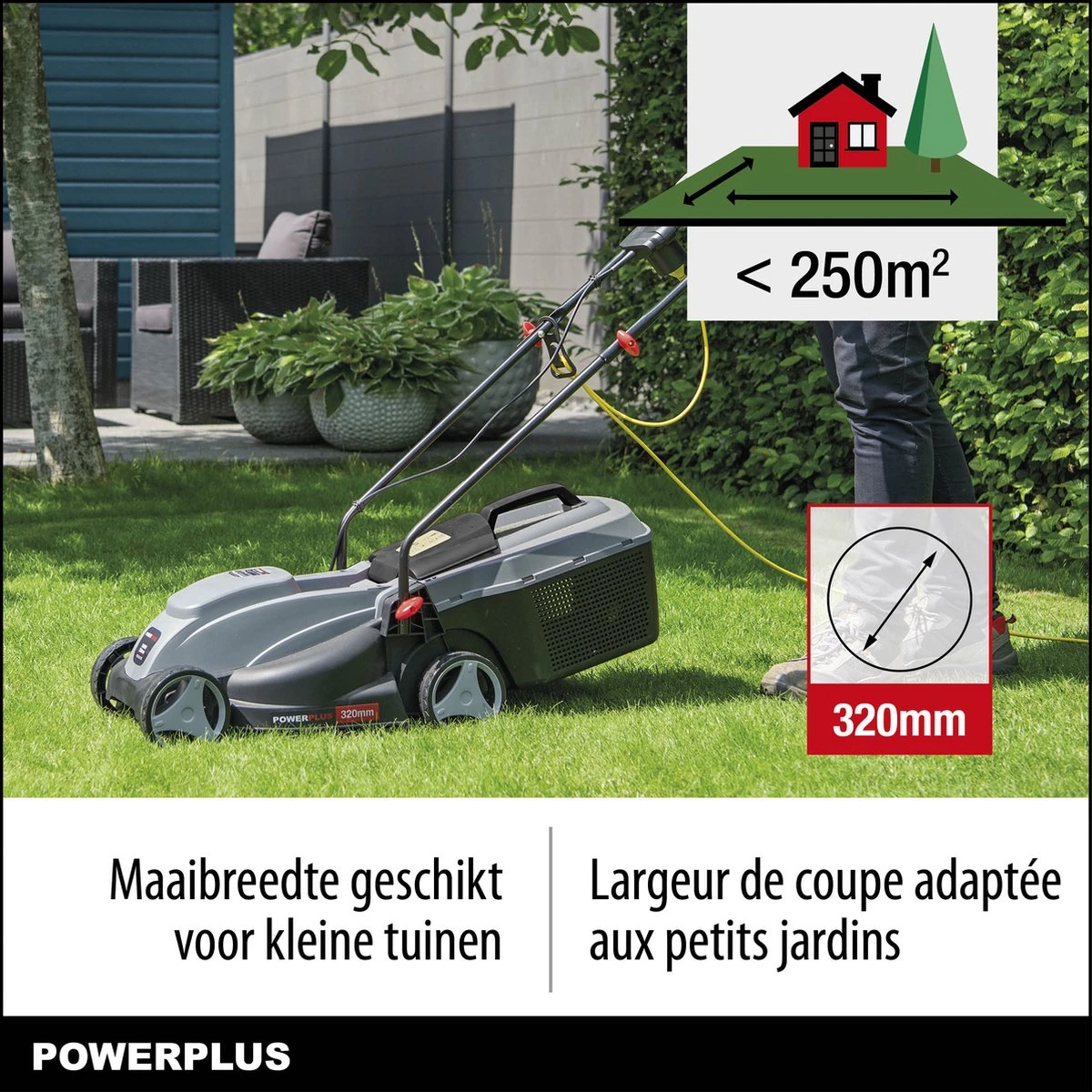 Powerplus POWEG63703 Elektrische Grasmaaier - Grasmachine Voor Kleine Tuin - 1000 W - 32cm Maaibreedte - 30L Opvangbak - Verstelbare Maaihoogte - Afbeelding 6
