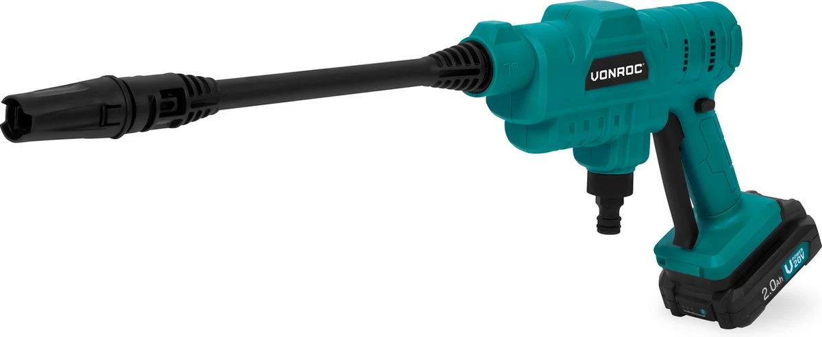 VONROC Accu Drukreiniger 20V – 24bar – 198 L/h - Incl. 5m Aanzuigslang, Reinigingsmiddelenfles En Regelbare Spuitmond – Incl. 2x 2.0Ah Accu En Snellader - Afbeelding 2