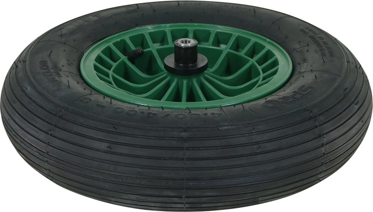 FORT 2PLy Kruiwagenwiel 400x100mm, Kunststof Velg, Kleur Groen, Luchtband - Afbeelding 2